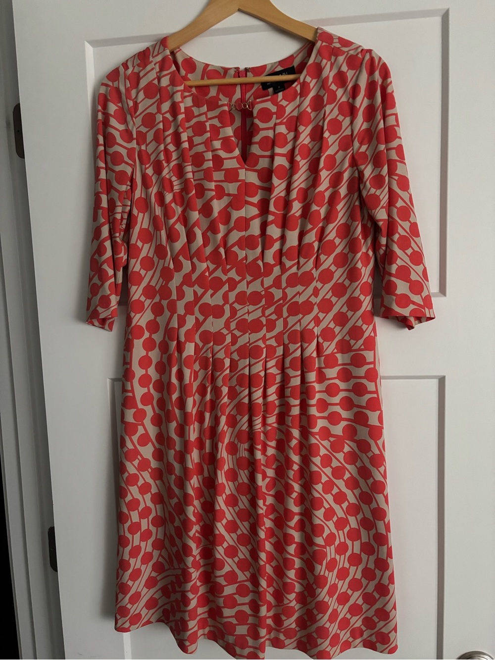 Tahari Coral and Cream Geometric Midi Dress